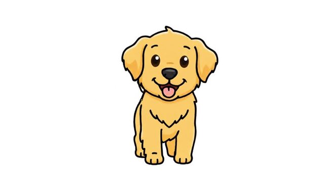 Friendly cartoon dog wagging its tail, isolated on white background for toddler animal learning visuals.