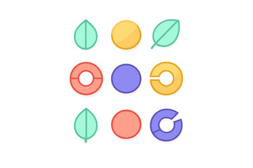 Set of colorful abstract geometric icons and symbols for modern user interface design and branding