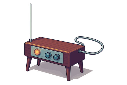 Vintage electronic musical instrument theremin with wooden body and knobs