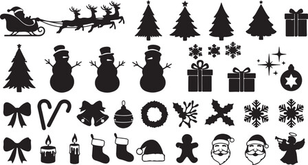 Festive Christmas Silhouette Collection of Holiday Icons and Symbols