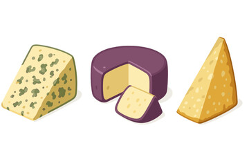 Collection of gourmet cheese types including blue cheese and hard yellow wedges