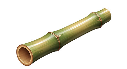 Naklejka premium A single hollow green bamboo stalk segment with visible nodes and a cut end isolated on a white background