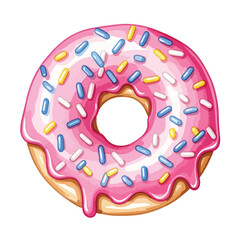 Vector Illustration of Donut with Pink Glaze and Colorful Sprinkles in Modern Style