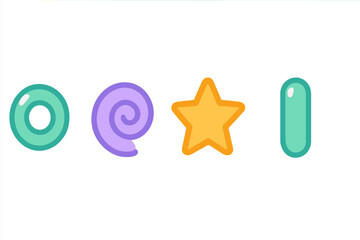 Colorful stylized marine and abstract shapes set featuring starfish and seashell