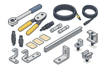 Essential tools and hardware components for photovoltaic solar panel installation