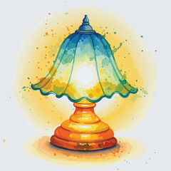 Vector Illustration of Vintage Desk Lamp with Decorative Shade in Watercolor Style
