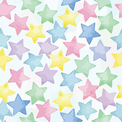 Vector Pattern of Colorful Watercolor Star Shapes in Modern Organic Style for Children's Decor and Digital Backgrounds