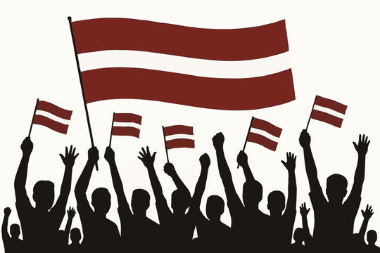 Latvia Black and White Independence Crowd Silhouette Vector, Patriotic People Clipart