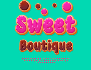 Vector Delicious Promotion Sweet Boutique. Tasty Donut Font. Pink Glazed Alphabet Letters and Numbers set