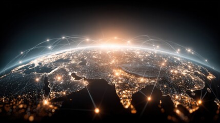 Global Network Visualization with Bright Connections and Data Flow