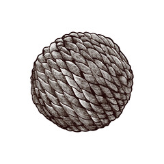 Jute ball for playing with cats. Vector image drawn in graphic style.