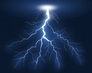 Dynamic bright lightning strike illuminating dark stormy sky with powerful energy burst