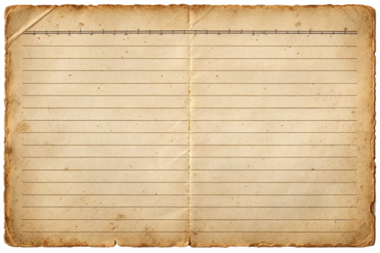 Old lined paper texture isolated on transparent background for design and creativity