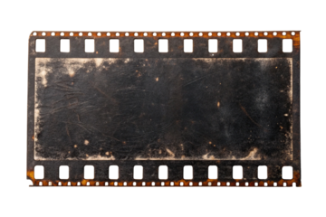Old and weathered film strip isolated on transparent background for vintage effect