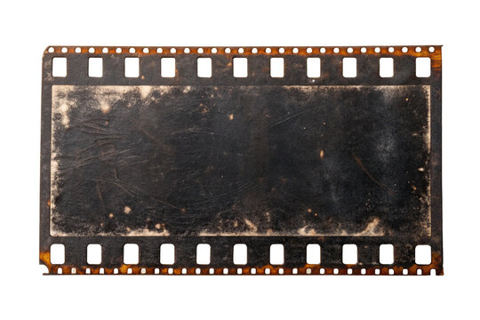 Old and weathered film strip isolated on transparent background for vintage effect