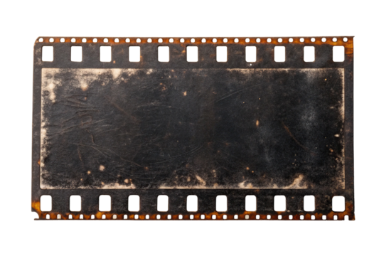 Old and weathered film strip isolated on transparent background for vintage effect