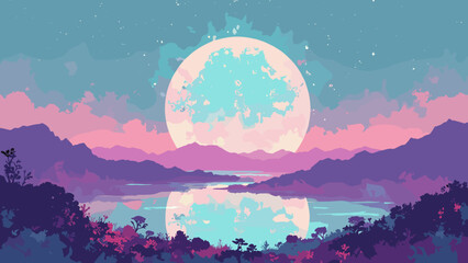 Hologram plateau — flat-topped mesa radiating holographic glyphs with distant mirrored mountains, palette: holo silver, teal, maroon, no people