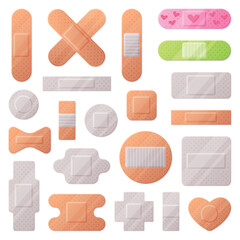 Medical Plaster or Adhesive Bandage for Injuries Vector Set