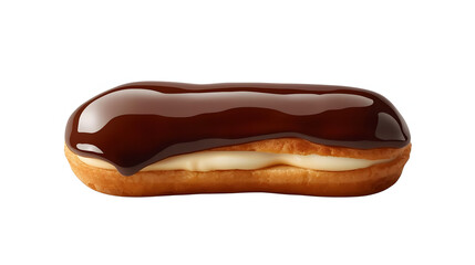 Chocolate éclair with glossy glaze.