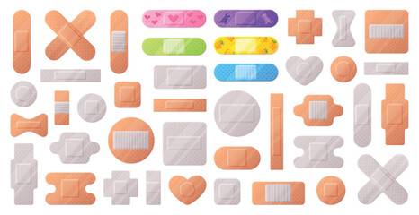 Medical Plaster or Adhesive Bandage for Injuries Vector Set