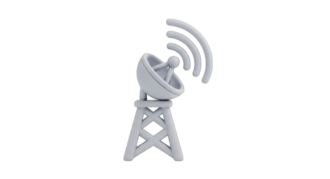 3D Rendered Satellite Dish Antenna on Tower.