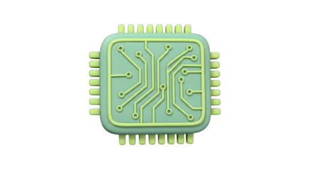 3D Render of Green Microchip with Circuit Board Design.