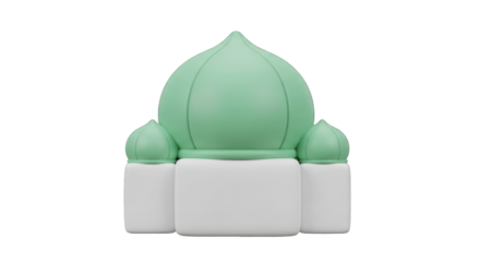 Miniature Mosque Model with Green Domes and White Base.