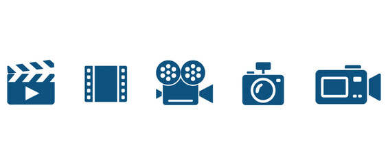 Modern cinematic icons for video production, filmmaking, and media creation projects, showcasing creative technology and storytelling tools