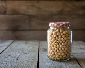 Preserve wholesome chickpeas in a charming glass jar, showcasing fresh ingredients for healthy eating and culinary inspiration.
