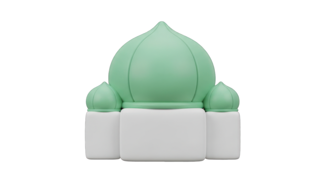 Miniature Mosque Model with Green Domes and White Base.