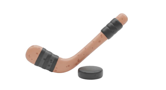 Cartoon Hockey Stick and Puck on White Background.