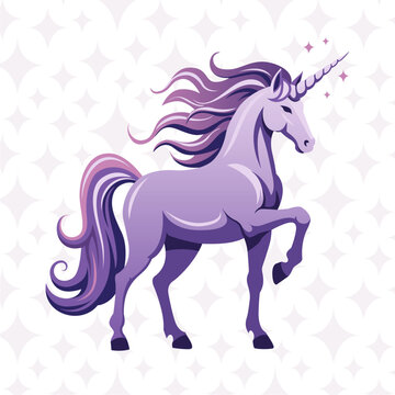 Unicorn vector illustration. Fairy tale purple horse design on transparent background