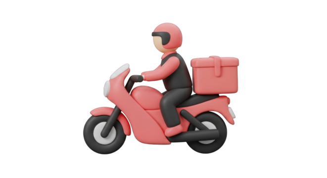 Pink Delivery Motorcycle with Rider and Delivery Box.