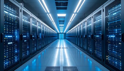 High Fidelity Data Center in the Middle East Featuring Advanced Cybersecurity Equipment with Arabic Signage