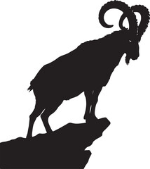 Silhouette of Markhor Goat Standing Tall on Rocky Outcrop Symbol