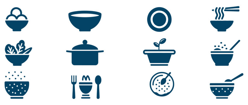 Delightful collection of food and cooking icons showcasing healthy meals, fresh ingredients, and culinary preparation for vibrant kitchen designs and recipe inspiration - Powered by Adobe