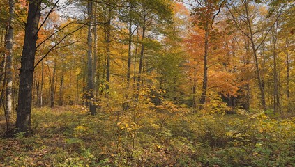 Fototapeta premium Autumn foliage in the woods, seasonal change