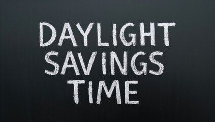 Obraz premium Daylight savings time written in white chalk on a black chalkboard, time management reminder