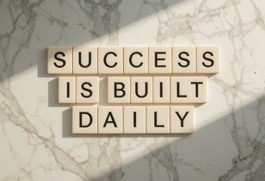 Success is Built Daily Inspirational Quote on Marble Background