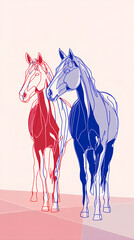Obraz premium Modern Line Art Horses in Dual Colors 