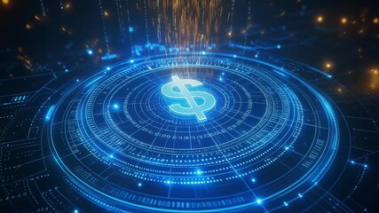 Futuristic digital dollar symbol glowing in blue light representing financial technology and digital economy concept - Powered by Adobe