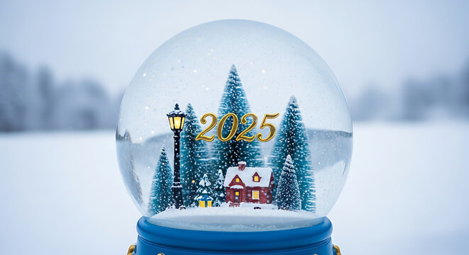 Snow globe with 2025 year and winter village scene 1 - Powered by Adobe