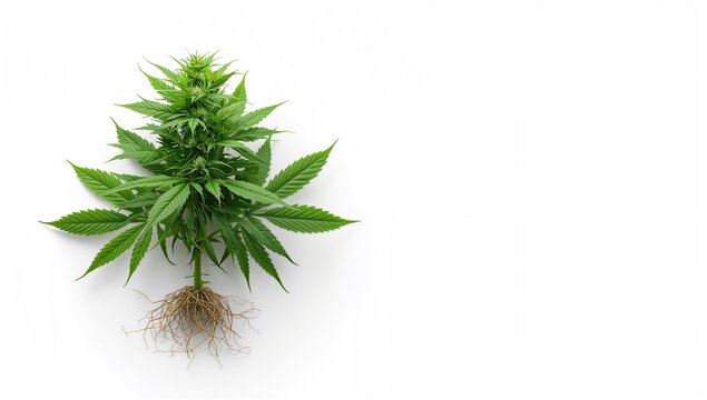 Isolated Green Cannabis Foliage on a White Backdrop with Space for Text