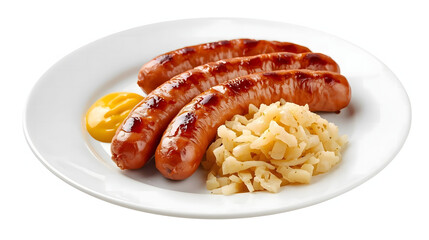 Grilled sausages served with mustard and sauerkraut