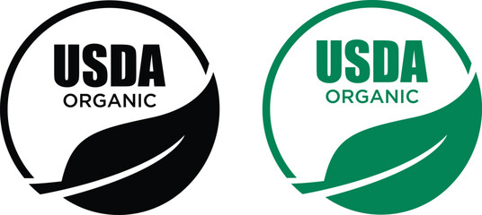 Two usda organic labels, one in black and one in green