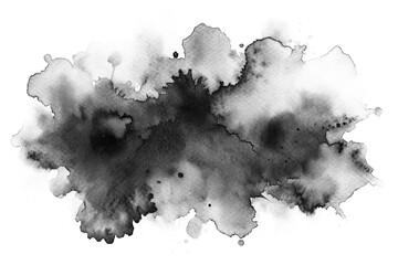 Black watercolor stain isolated on transparent background, abstract blot of paint