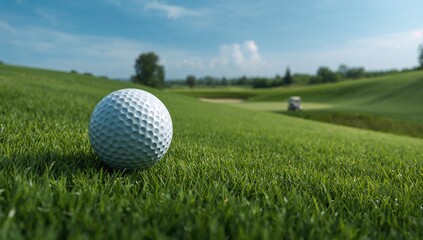 Obraz premium Golf Ball Resting on Lush Green Fairway