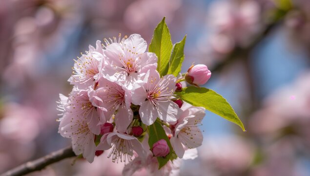 Closeup of Pollen Pink Flowers, ideal for seasonal layouts, spring