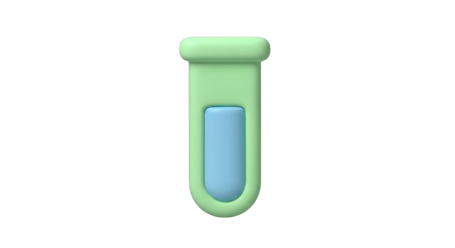 Cartoonish Green and Light Blue Test Tube Icon.