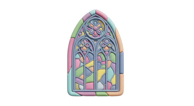 Pastel-Colored 3D Render of a Gothic Stained Glass Window.
